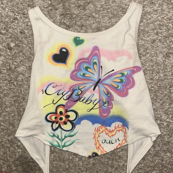 “Cry Baby” Graphic Print Backless Top with Ties - Picture 2 of 5